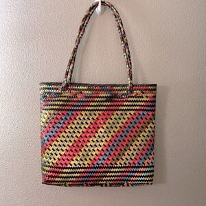 🟢3 for $20—-WOVEN colorful structured tote bag lightweight